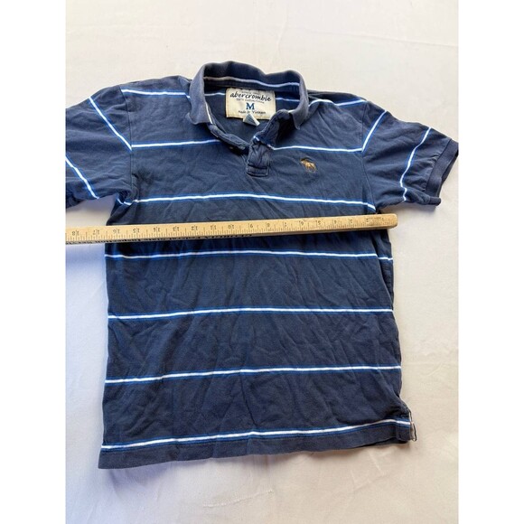 Abercrombie Kids Polo Shirt Boys Medium Navy Blue Striped Short Sleeve Preppy - Picture 3 of 5